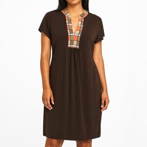 Banana Republic Factory Mod Brown Short Sleeve Dress with Print Mandarin…